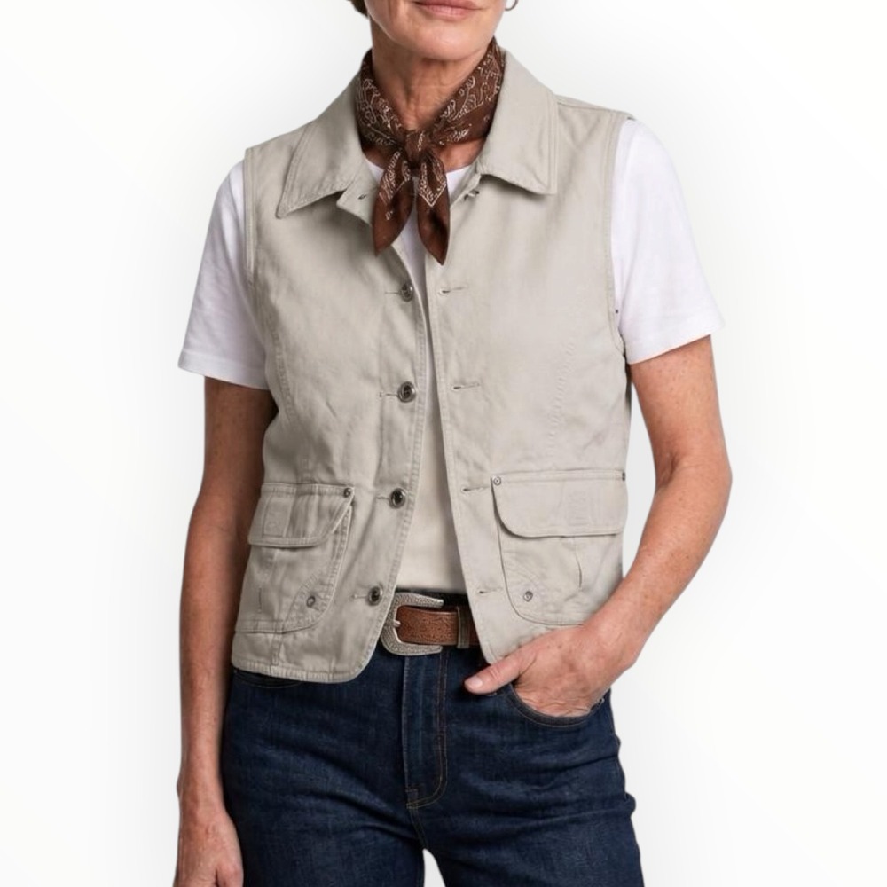 St. John's Bay Weatern Utility Vest Women Medium Tan Cotton Canvas Outdoor